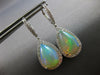 LARGE 7.69CT DIAMOND & AAA AUSTRALIAN OPAL 14KT WHITE GOLD 3D HANGING EARRINGS