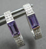 .72CT DIAMOND & AAA AMTHEYST 14K WHITE GOLD EMERALD CUT & ROUND HUGGIE EARRINGS