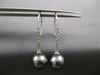 LARGE .32CT DIAMOND & AAA TAHITIAN PEARL 14KT WHITE GOLD 3D BAR HANGING EARRINGS