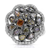 LARGE 3.05CT WHITE & MULTI COLOR MULTI SHAPE DIAMOND 18KT WHITE GOLD BEZEL RING