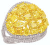 EXTRA LARGE 5.03CT WHITE & FANCY YELLOW DIAMOND 18K 2 TONE GOLD MULTI SHAPE RING
