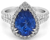LARGE 5.37CT DIAMOND & AAA SAPPHIRE 18KT WHITE GOLD PEAR SHAPE & ROUND HALO RING