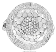 ESTATE .17CT DIAMOND 14KT WHITE GOLD 3D HAMMERED LOOK DESIGN FLOWER FUN RING