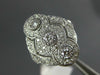 ANTIQUE WIDE .42CT DIAMOND 14KT WHITE GOLD 3D 3 STONE HALO FILIGREE RING #1330