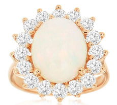 4.90CT DIAMOND & AAA OPAL 14KT ROSE GOLD 3D OVAL & ROUND FLOWER FLOATING PENDANT