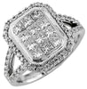 WIDE 1.60CT DIAMOND 14KT WHITE GOLD PRINCESS & ROUND INVISIBLE SQUARE HALO RING
