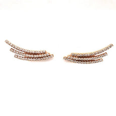ESTATE .67CT DIAMOND 18KT YELLOW GOLD 3D TRIPLE BAR EAR CLIMBER HANGING EARRINGS