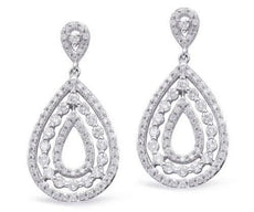 ESTATE .96CT DIAMOND 14KT WHITE GOLD CLASSIC OPEN TEAR DROP FUN HANGING EARRINGS