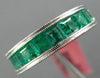 ESTATE 2.12CT AAA EMERALD 18K WHITE GOLD SEMI ETERNITY MILGRAIN ANNIVERSARY RING