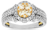 0.91CT WHITE & FANCY YELLOW DIAMOND 14K 2 TONE GOLD ROUND CLUSTER FRIENDSHIP RING