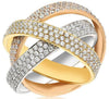 ESTATE EXTRA LARGE 3.14CT DIAMOND 18K TRI COLOR GOLD MULTI ROW TRINITY LOVE RING