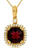 2.93CT DIAMOND & AAA GARNET 14KT YELLOW GOLD 3D CUSHION & ROUND FLOATING PENDANT