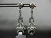 ESTATE LONG 1.13CT DIAMOND 14KT WHITE GOLD OPEN FILIGREE FLOWER HANGING EARRINGS