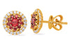 ESTATE 1.13CT DIAMOND & AAA RUBY 14KT YELLOW GOLD CIRCULAR FLOWER STUD EARRINGS