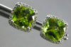 3.41CT DIAMOND & AAA PERIDOT 14KT WHITE GOLD CUSHION & ROUND HALO STUD EARRINGS
