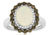 2.30CT WHITE & MOCHA DIAMOND & AAA OPAL 14KT WHITE GOLD OVAL & ROUND FLOWER RING