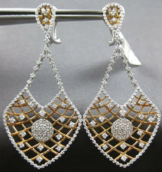 EXTRA LARGE 2.91CT DIAMOND 18K WHITE & ROSE GOLD FLOWER CLIP ON HANGING EARRINGS