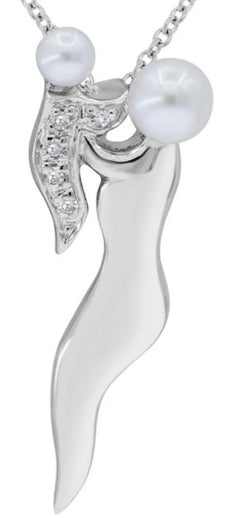 ESTATE .02CT DIAMOND & AAA SOUTH SEA PEARL 14KT WHITE GOLD FUN FLOATING PENDANT
