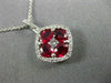 ESTATE 2.10CT DIAMOND & AAA RUBY 18KT WHITE GOLD SQUARE FLOWER FLOATING PENDANT