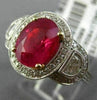 ESTATE LARGE EGL 3.76CT DIAMOND & RUBY 18K TWO TONE GOLD 3 STONE ENGAGEMENT RING