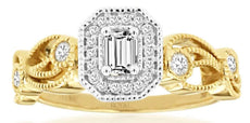 .38CT DIAMOND 14KT YELLOW GOLD ROUND & BAGUETTE FILIGREE OCTAGON ENGAGEMENT RING