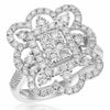 ESTATE 1.56CT DIAMOND 18KT WHITE GOLD 3D CLUSTER FLOWER SQUARE FUN RING
