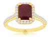 2.20CT DIAMOND & AAA RUBY 14KT YELLOW GOLD EMERALD CUT & ROUND HALO OCTAGON RING