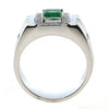LARGE .82CT DIAMOND & AAA EMERALD 18KT WHITE GOLD SQUARE & ROUND MENS GYPSY RING
