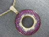 LARGE DIAMOND & RUBY & PINK SAPPHIRE 18K YELLOW GOLD MULTI ROW CIRCULAR PENDANT