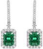4.68CT DIAMOND & AAA EMERALD 18KT WHITE GOLD 3D SQUARE & ROUND HANGING EARRINGS