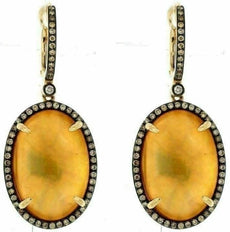 ESTATE 24.73CT CHOCOLATE FANCY DIAMOND & AAA CITRINE 14K YELLOW GOLD 3D EARRINGS