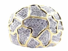 ESTATE 1.38CT DIAMOND 18KT 2 TONE GOLD 3D MULTI ROW MULTI SHAPE PAVE FUN RING