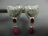 EXTRA LARGE 12.0CT DIAMOND & AAA RUBY 14K WHITE GOLD 3D HEART HANGING EARRINGS