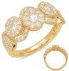 ESTATE LARGE 1.35CT DIAMOND 14KT YELLOW GOLD 3D MULTI FLOWER WAVE FUN RING