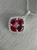 ESTATE 2.10CT DIAMOND & AAA RUBY 18KT WHITE GOLD SQUARE FLOWER FLOATING PENDANT