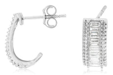 WIDE .51CT DIAMOND 14KT WHITE GOLD 3D BAGUETTE CLASSIC CHANNEL UMBRELLA EARRINGS