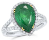 LARGE 4.58CT DIAMOND & AAA EMERALD 18KT WHITE GOLD 3D PEAR SHAPE ENGAGEMENT RING