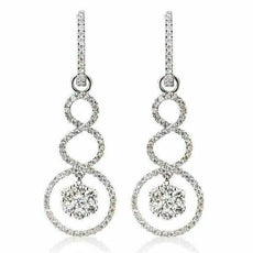 ESTATE 1.15CT DIAMOND 18KT WHITE GOLD 3D ROUND INFINITY FLOWER HANGING EARRINGS
