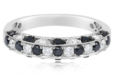 .70CT WHITE & BLACK DIAMOND 18KT WHITE GOLD 3D FILIGREE WEDDING ANNIVERSARY RING