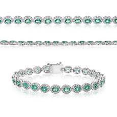 6.25CT DIAMOND & AAA EMERALD 14KT WHITE GOLD OVAL & ROUND MULTI FLORAL BRACELET