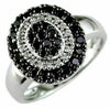 .64CT WHITE & BLACK DIAMOND 14KT WHITE GOLD 3D CLUSTER OVAL DOUBLE HALO FUN RING