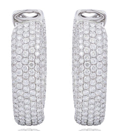 WIDE 7.5CT DIAMOND 18KT WHITE GOLD 3D MULTI ROW INSIDE OUT HOOP HANGING EARRINGS