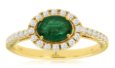 1.08CT DIAMOND & AAA EMERALD 14K YELLOW GOLD 3D OVAL & ROUND SOLITAIRE HALO RING