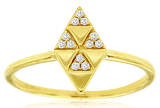 .06CT DIAMOND 14KT YELLOW GOLD 3D ROUND TRIANGULAR GEOMETRICAL PYRAMID FUN RING
