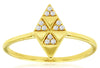 .06CT DIAMOND 14KT YELLOW GOLD 3D ROUND TRIANGULAR GEOMETRICAL PYRAMID FUN RING