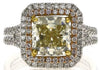 LARGE 3.92CT WHITE PINK & FANCY YELLOW DIAMOND 18KT TRI COLOR GOLD CUSHION RING