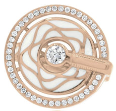 LARGE .58CT DIAMOND & WHITE ENAMEL 18KT ROSE GOLD FLOWER STAR SOLITAIRE FUN RING