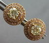 LARGE 1.29CT WHITE & FANCY YELLOW DIAMOND 18KT ROSE GOLD 3D HALO STUD EARRINGS