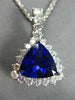 MASSIVE 7.05CT DIAMOND & AAA TANZANITE 14KT WHITE GOLD TRILLION FLOATING PENDANT