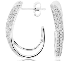 ESTATE .47CT DIAMOND 14KT WHITE GOLD 3D TWO ROW UMBRELLA HANGING EARRINGS